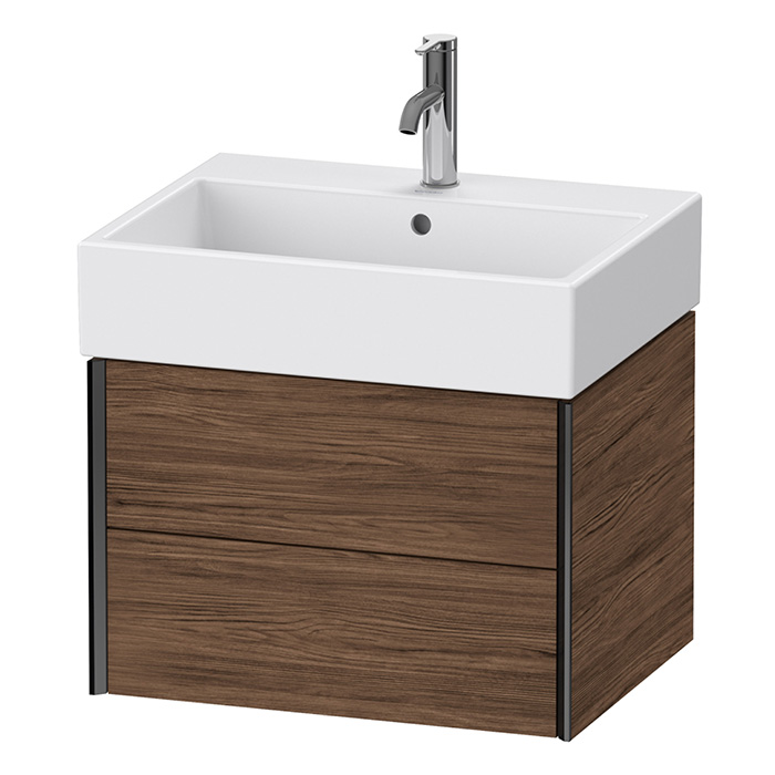 Duravit XViu Тумба подвесная 58.4x45.4x39.7см, с раковиной, 2 ящика, цвет: walnut dark/черный матовый