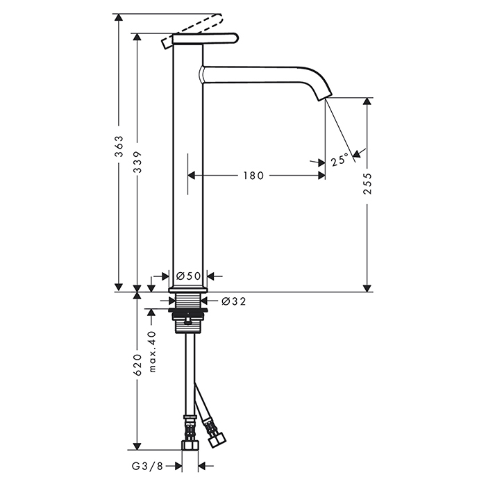 Axor One Смеситель для раковины 260, на 1 отв., высокий, цвет: полированный черный хром