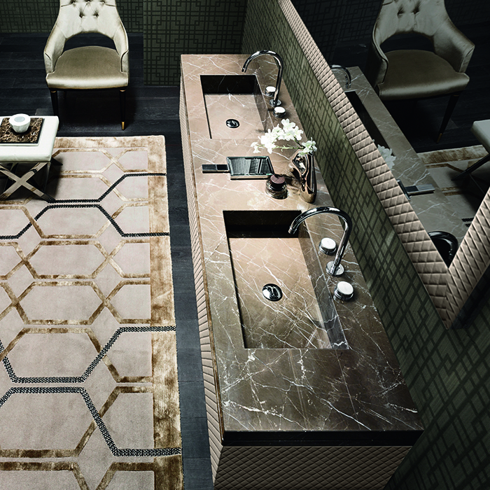 VITAGE milldue edition FOUR SEASONS Комплект мебели с базой, интегрированными раковинами PLANS, зеркалом LOSANNA, 216см, подвесной, цвет: мрамор bronzo amani-B58 экокожа visione-223 черный хром