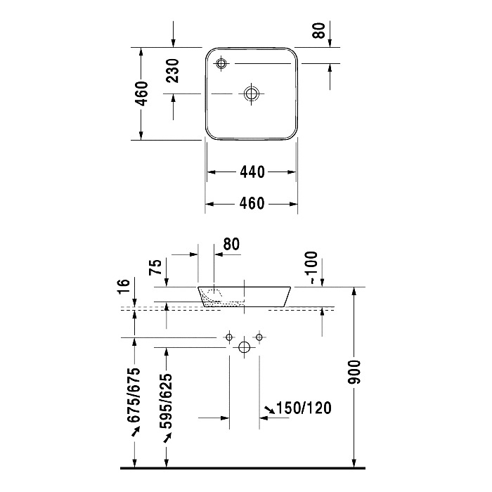 Duravit Starck 1 Раковина 46x46 см, 1 отв., цвет: белый