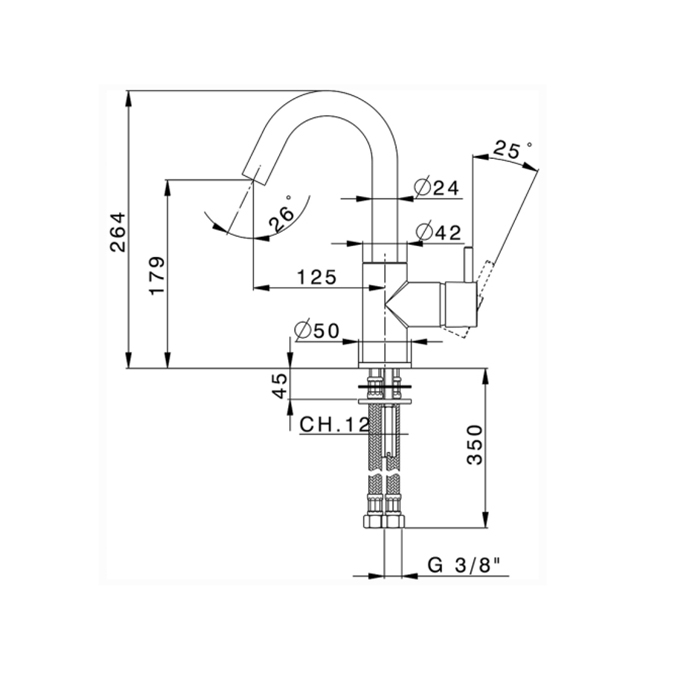 Cisal Less New Смеситель  для раковины, 1 отв., без донного клапана, цвет: хром