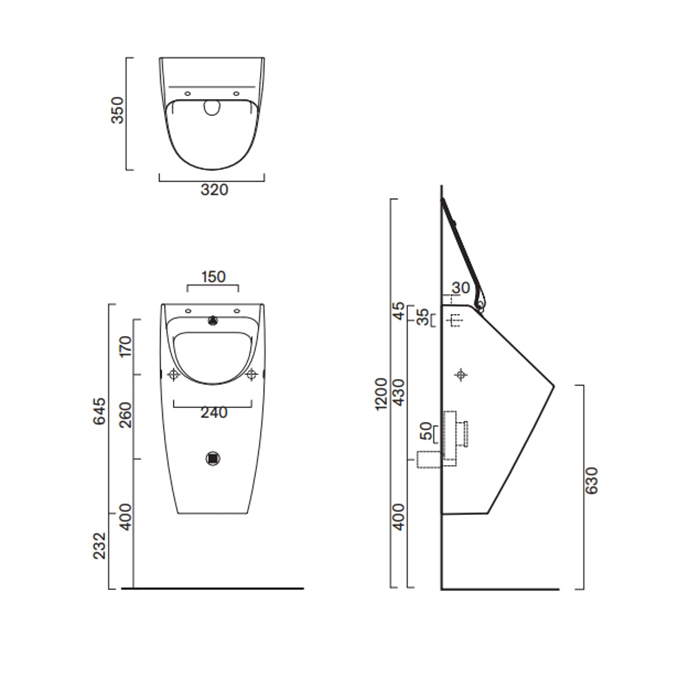 Catalano Comfort Писсуар 64x32см, цвет: белый глянцевый