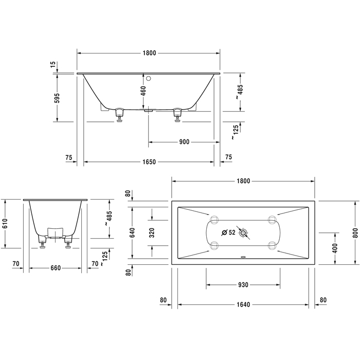Duravit Vitrium Ванна встраиваемая 180x80cм, с ножками, с2 наклонами для спины, прямоугольная, цвет: светло-серый матовый