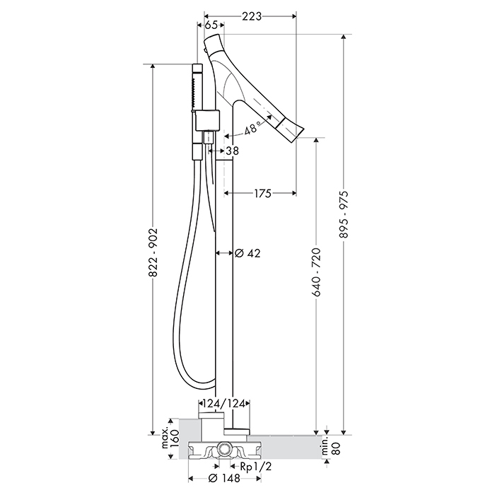Axor Starck Organic Смеситель для ванны, напольный, термостатический, с ручным душем, цвет: шлифованная медь