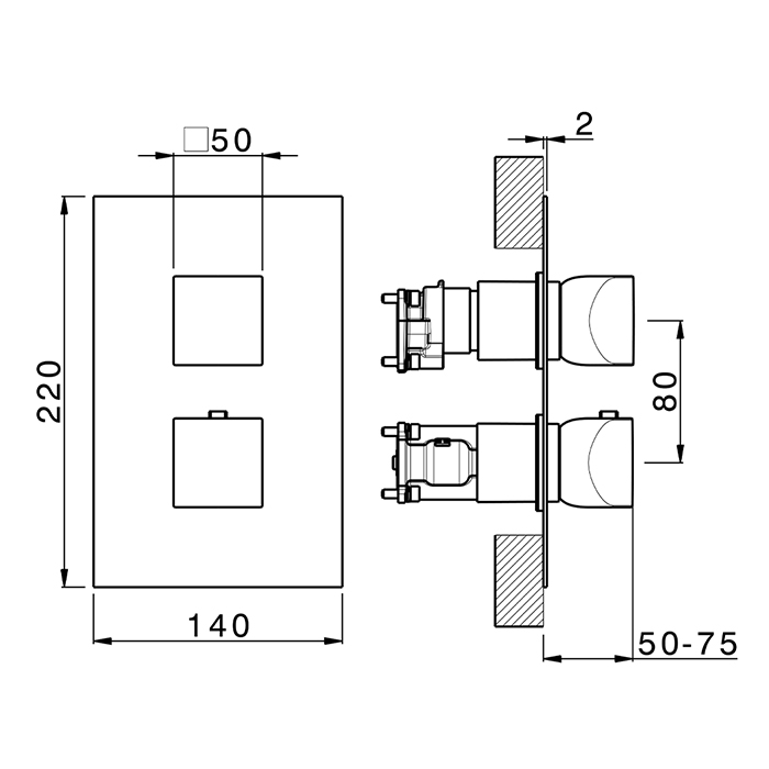 Cisal Hi-Rise Смеситель для душа, встраиваемый, термостатический, с переключателем на 3 положения, внешняя часть, цвет хром