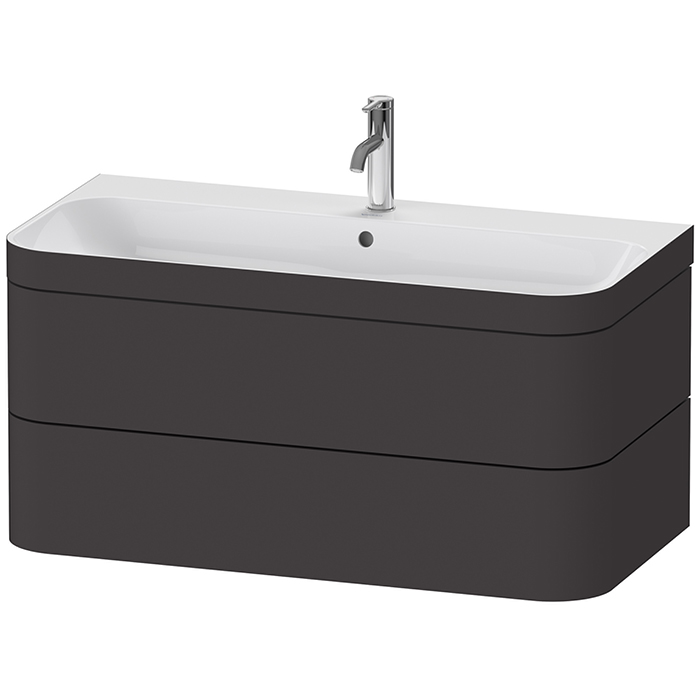 Duravit Happy D.2 Plus Комплект мебели 97.5х49х46.8см, 2 ящ, с 1 отв для смес, в компл.с сиф и донным клап, раковина bi-color, подвесной, цвет: графит супермат