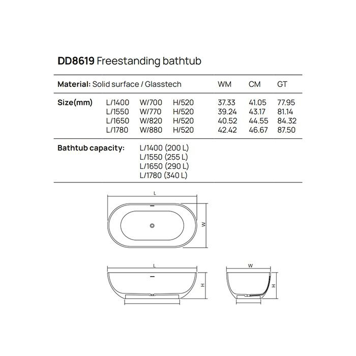 Dea Design Shadow Ванна 165х82х52см., отдельностоящая, Solid Surface, цвет: Black №16