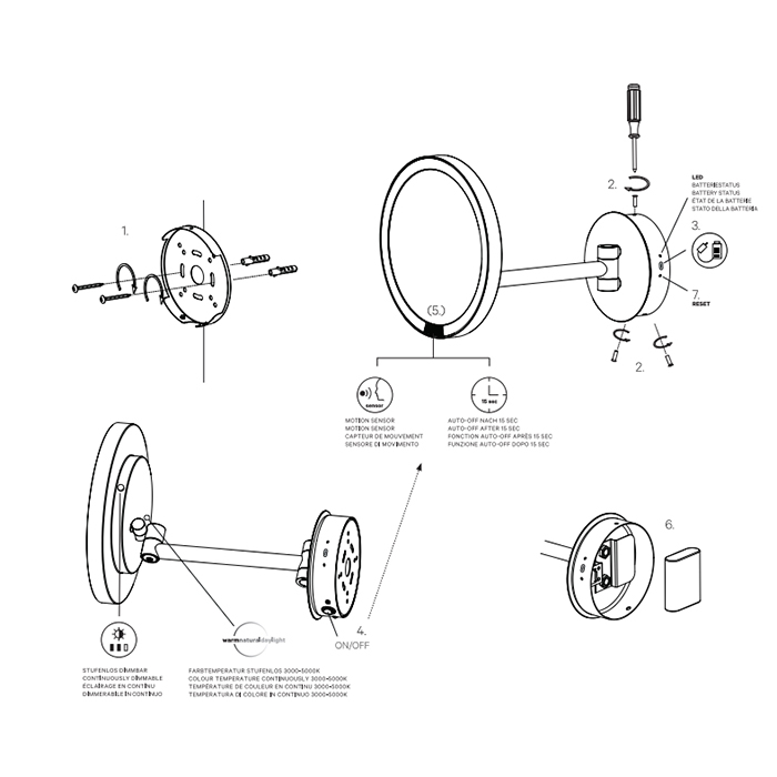 Decor Walther Round Just Look WR Косметическое зеркало 21.5см, подвесное, увел. 5x, подсветка LED, цвет: хром