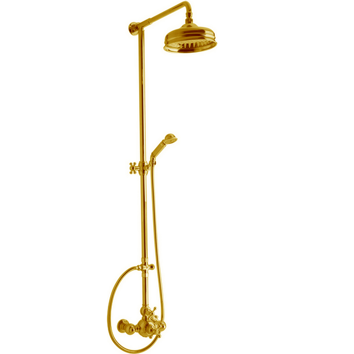 CISAL Arcana Ceramic Душевой комплект: термостатический смеситель, стойка с верхним душем, лейка+шланг, цвет: золото