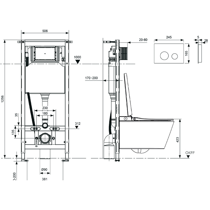 TECEspring Комплект: унитаз-биде модель Smart L, инсталяция, панель смыва loop, цвет: белый