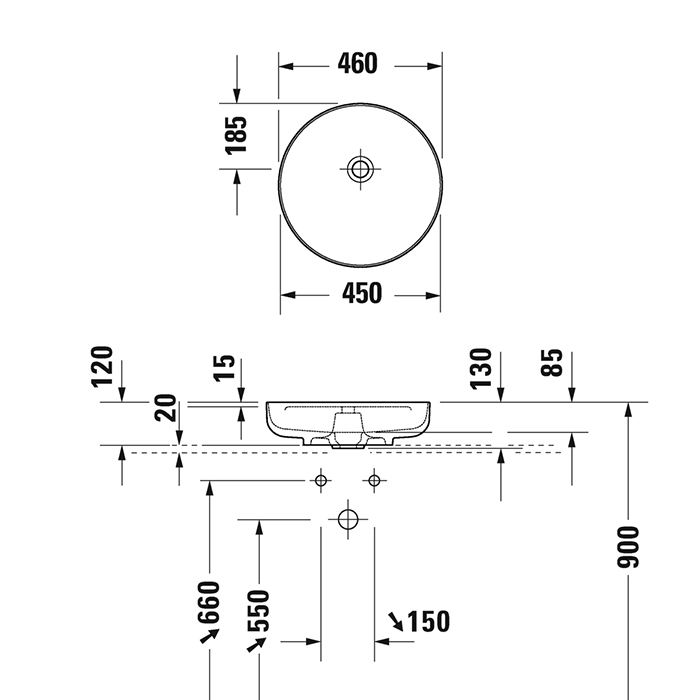 Duravit Vitrium Раковина накладная 46см., без отв., круглая, из DuroCast UltraResist, без перелива, цвет: аквамарин матовый