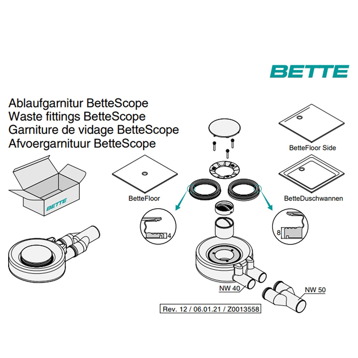 Bette Floor Сифон 0,85 л/с, диам.90мм, отвод 50мм, цвет: белый