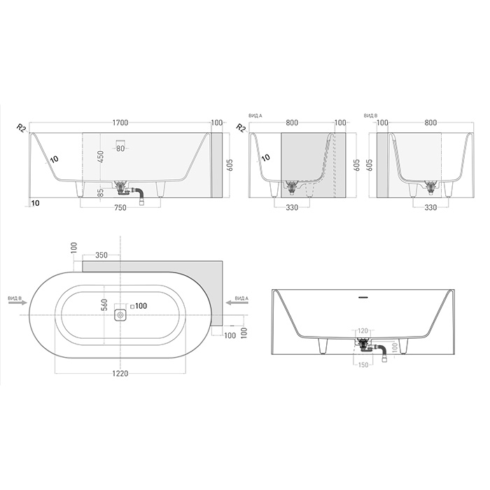 Salini Perla CR Ванна угловая 180x90см, материал S-Stone, цвет: белый матовый
