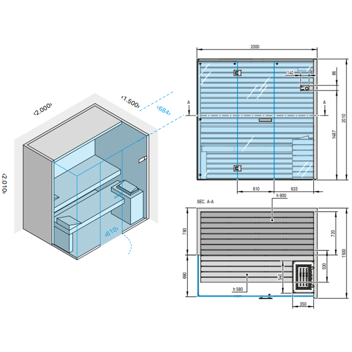 Effegibi Sky Corner 60 Био-Сауна 200x150x201см, угловая SX, цвет: канадский хемлок