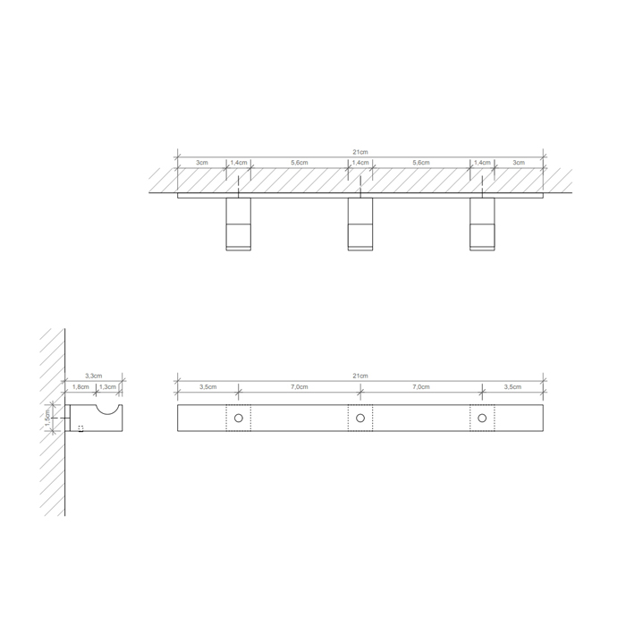 Decor Walther Corner HAK3 Панель с 3 крючками 18x4см, подвесной, цвет: хром