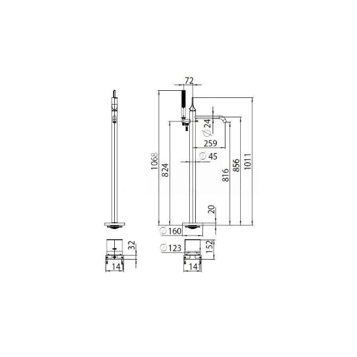Bossini Apice Смеситель для ванны, напольный, с ручным душем, цвет: черный матовый