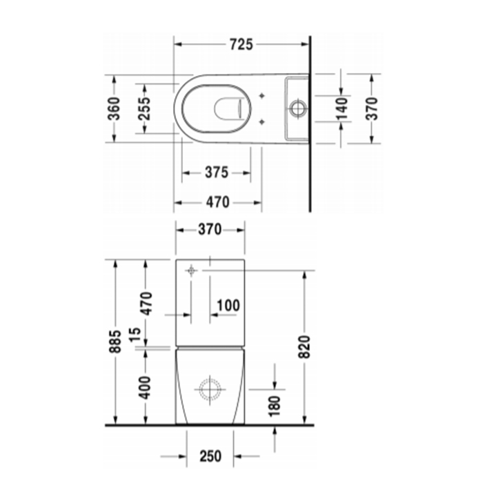 Duravit Starck 2 Унитаз моноблок приставной 72.5х37см, слив универсальный, с креплением, цвет: белый