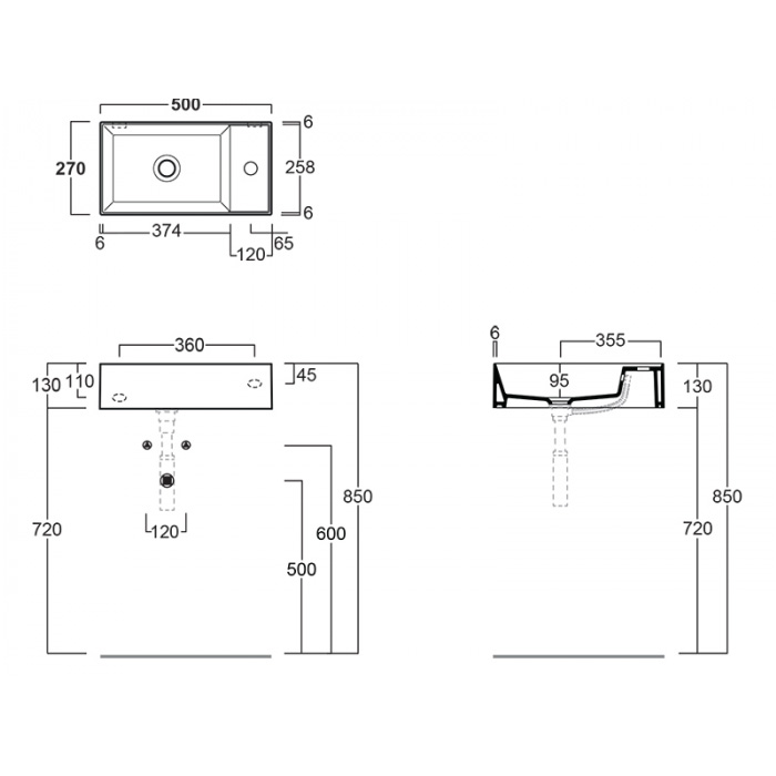 Simas Agile Раковина 50х27см., подвесная, 1 отв., правая, цвет: cemento matt 
