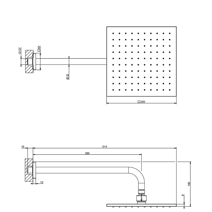 Gessi Rilievo Душевая головка шарнирная для настенного крепления 250x250 мм на 1/2", цвет: хром