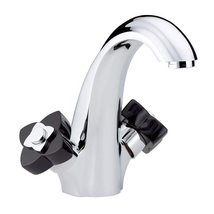 THG Petale de Cristal noir Смеситель для раковины, 1 отв., цвет: хром/черный хрусталь