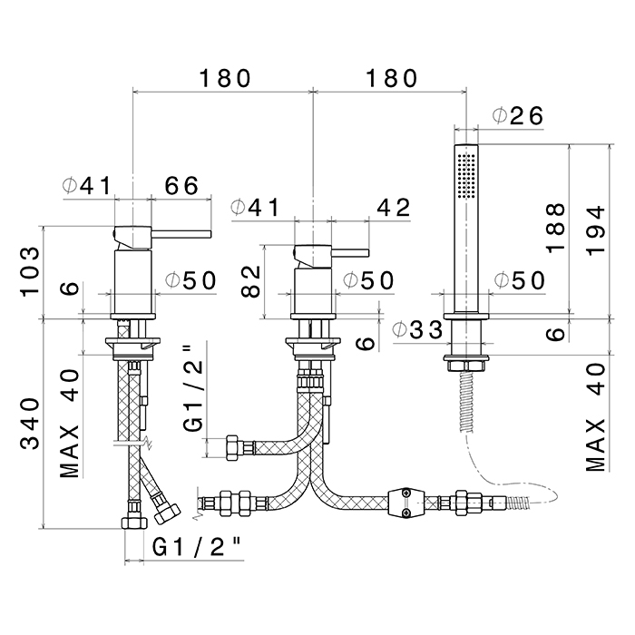 Newform XT Смеситель на борт ванны, 3 отв., с ручным душем, цвет: set хром