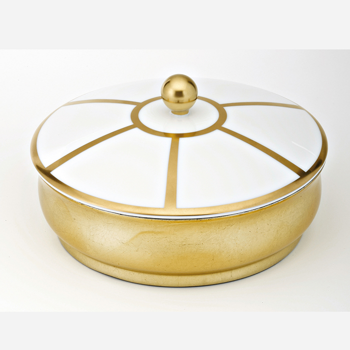 THG ITHAQUE DECOR OR Китайская лакированная коробка с белой керамической крышкой Ø180 мм., big size, декор золото, цвет: золото