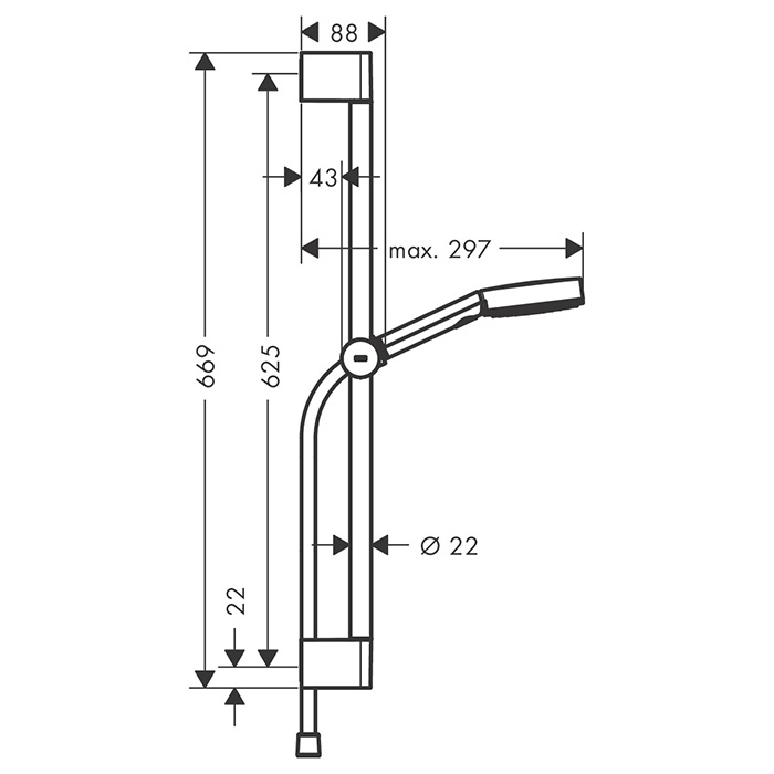 Hansgrohe Pulsify Душевая гарнитур, штанга 65см., с ручным душем и держателем, цвет: черный матовый