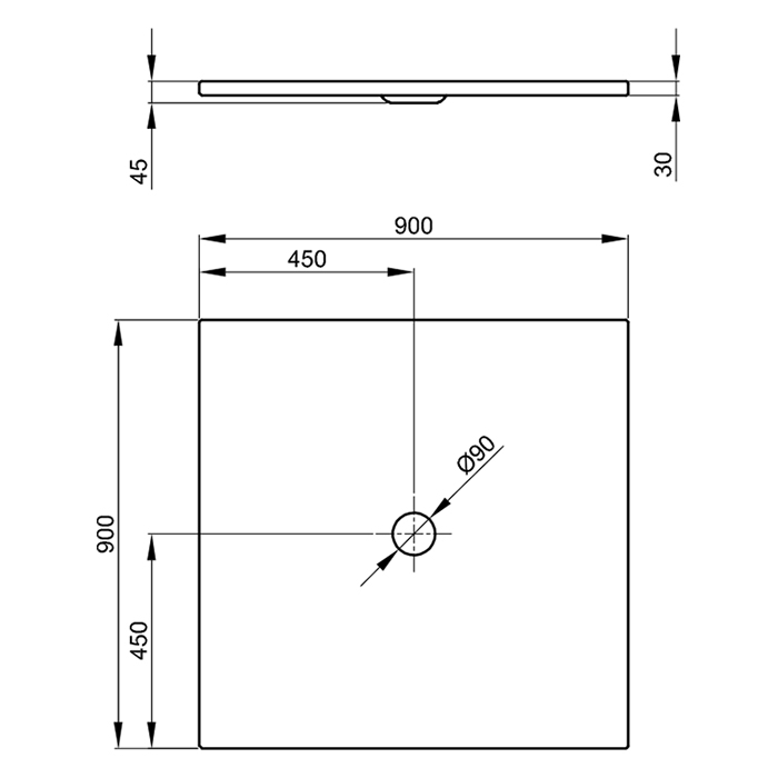 Bette Floor Душевой поддон квадратный 90х90см, с отв-м слива d=9см, с шумоизоляцией, цвет: белый