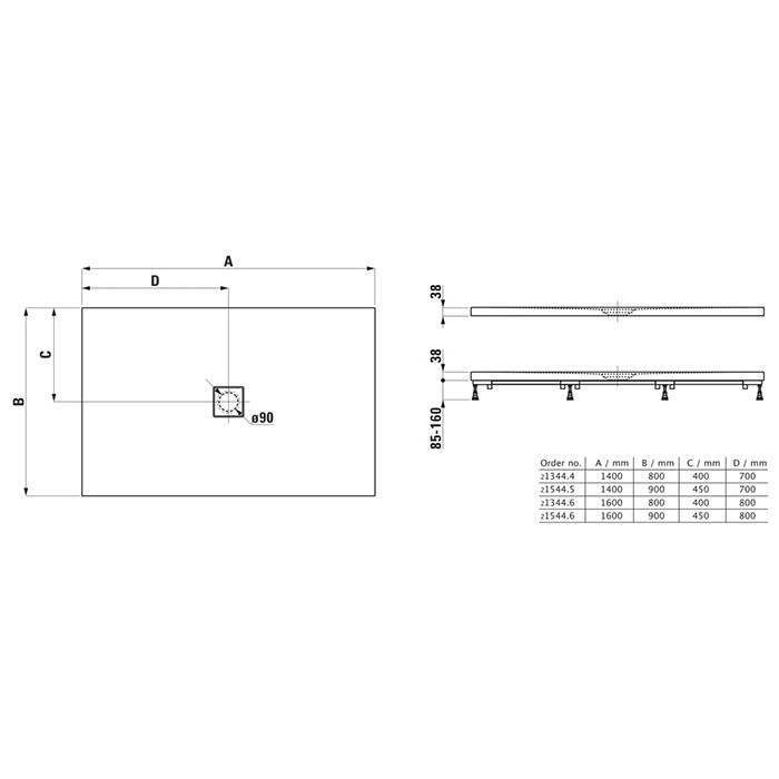 Laufen Solutions Душевой поддон 140x80см., ультратонкий, прямоугольный, Marbond®, цвет: белый матовый