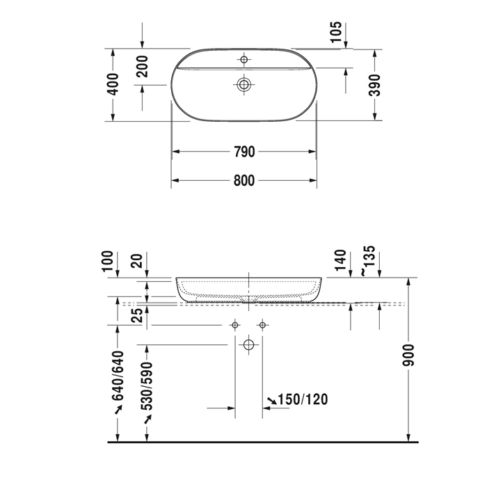 Duravit Luv Раковина накладная 80х40см., с 1 отв., без перелива, цвет: белый