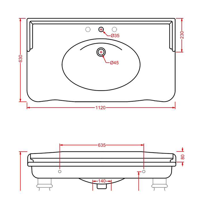 Artceram HERMITAGE Раковина-консоль 112х63 см, 1 отв., цвет: белый