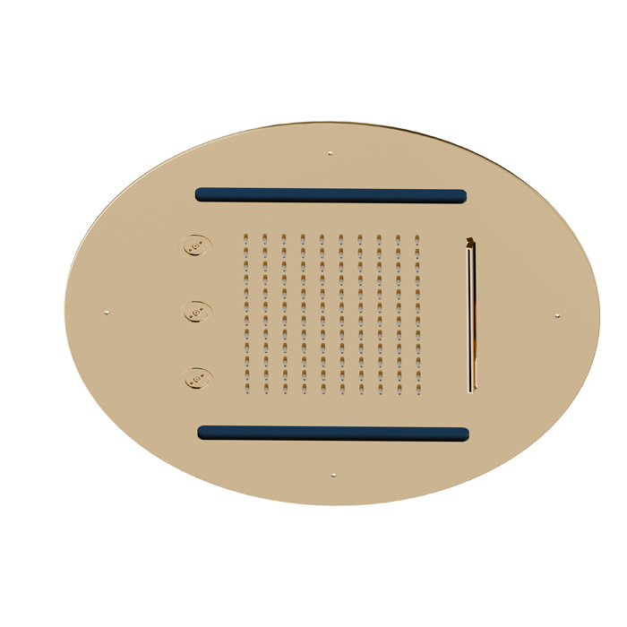 Newform Head Showers Верхний душ 40cм, потолочный, скрытый, дождь/водопад/распылитель, хромотерапия, цвет: PVD glossy gold