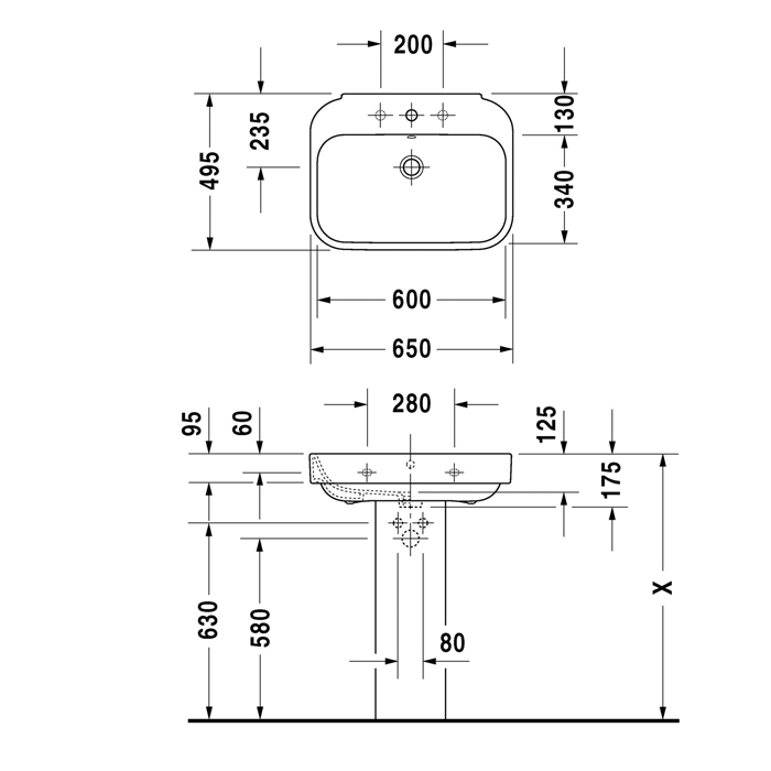 Duravit Happy D.2 Раковина 65x50 см, 3 отв., с переливом, цвет: белый