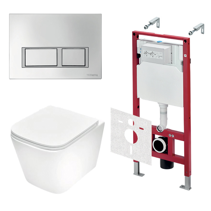 TECEspring Base Комплект: унитаз модель S, инсталяция, панель смыва V с прямоугольными кнопками, цвет: белый / хром глянцевый