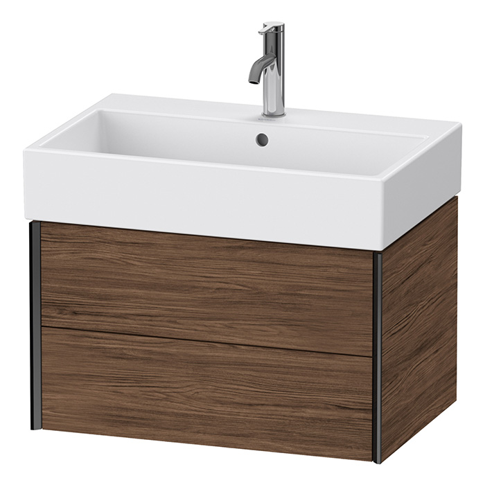 Duravit XViu Тумба подвесная 68.4x45.4x39.7см, с раковиной, 2 ящика, цвет: walnut dark/черный матовый