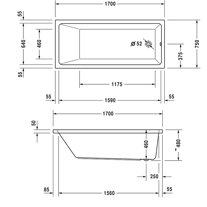 Duravit Vero Air Ванна 170x75см, встраиваемая, built-in, цвет: белый