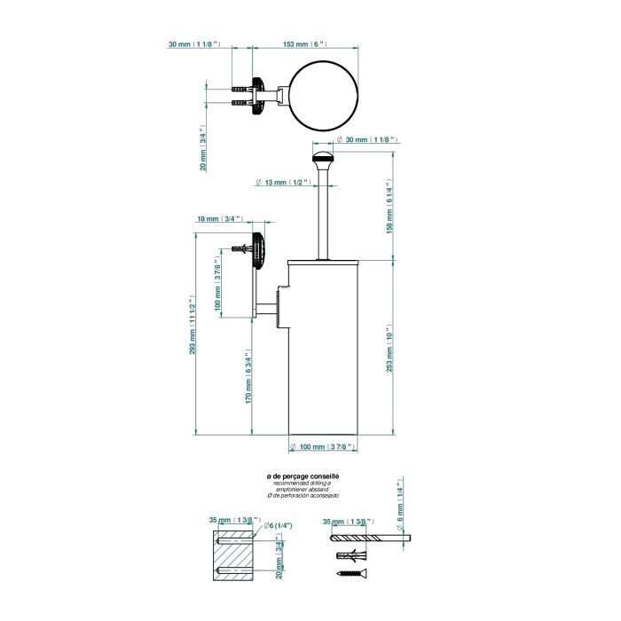 THG Hirondelles Gold Stamped Ершик подвесной, цвет: хром