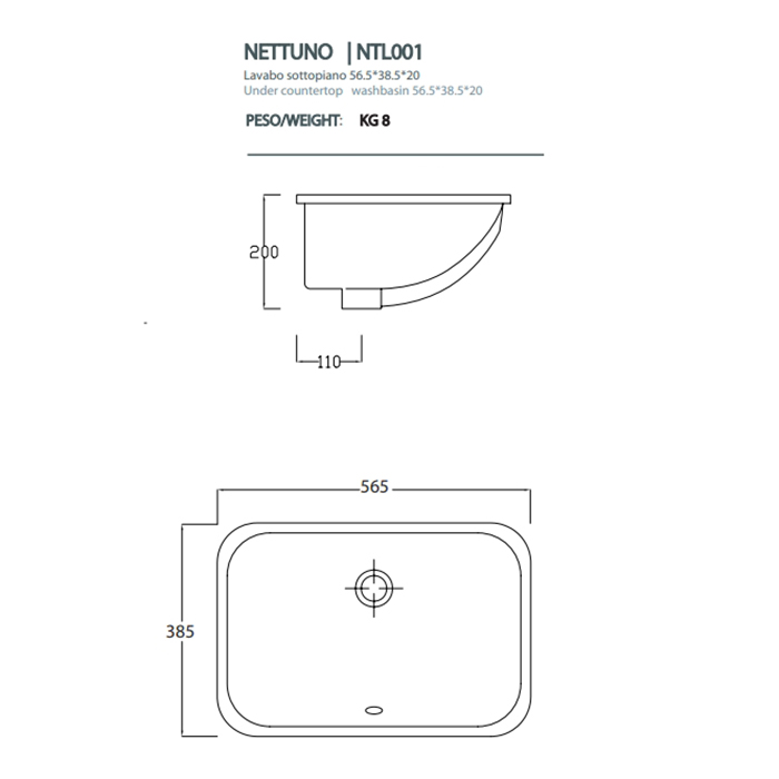 Artceram WASHBASINS NETTUNO Раковина 56х38 см, без отв., встраиваемая, цвет: белый