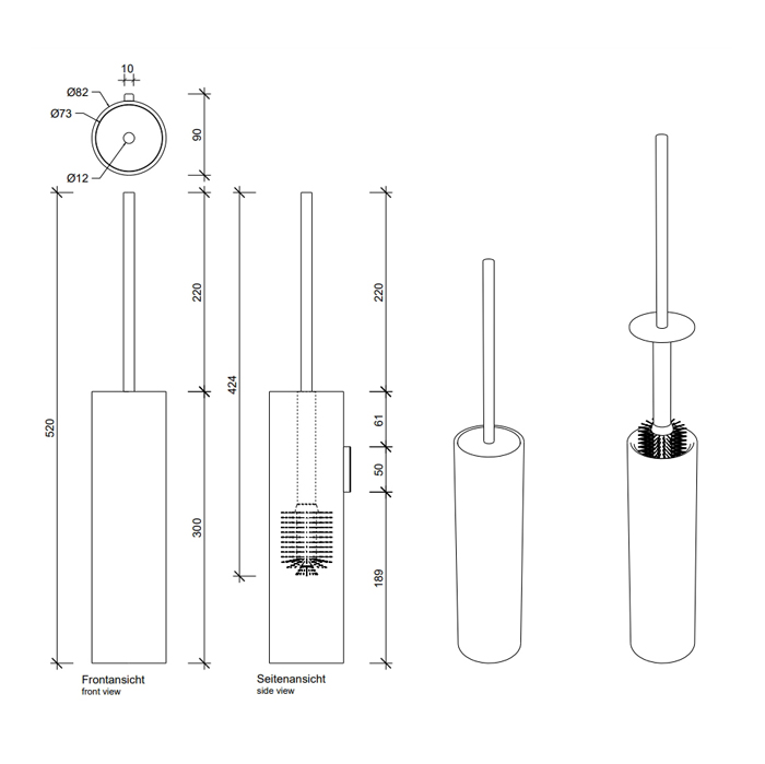 Decor Walther Black Stone WBG Туалетный ершик, подвесной, цвет: черный матовый / матовая сталь