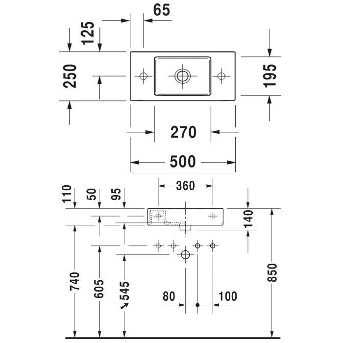 Duravit Vero Air Раковина 50х25см., накладная, 1 отв., левая, цвет: белый