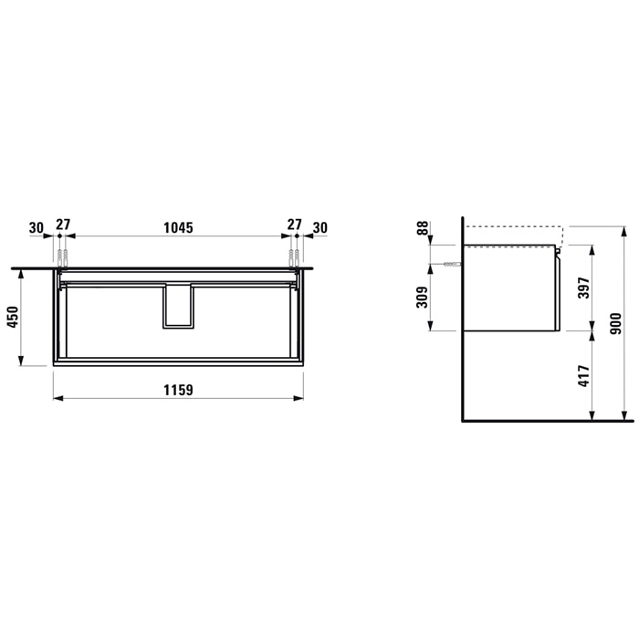 Laufen Pro S Тумба с раковиной 116x45x39.5см., подвесная, 1 внутренний ящик, цвет: светлый дуб