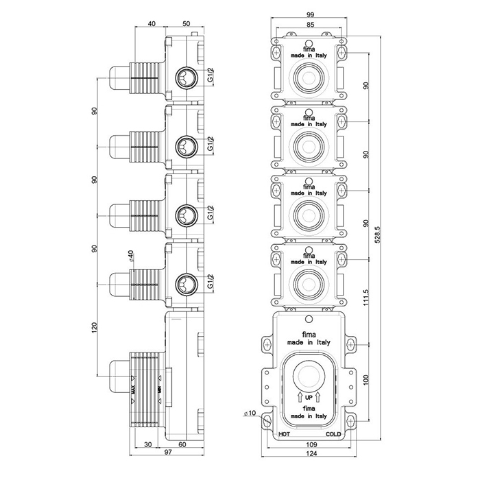 Fima Carlo Frattini Fimathermbox F2464 Внутренняя часть встраиваемого термостатического смесителя для душа, 4 источника