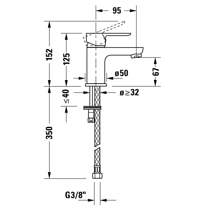 Duravit A.1 Смеситель для раковины, 1 отв., излив 95мм, цвет: хром