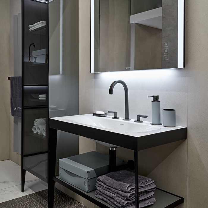 Duravit XViu Консоль напольная 85x80см, с раковиной и зеркалом, цвет: black matt/flannel grey