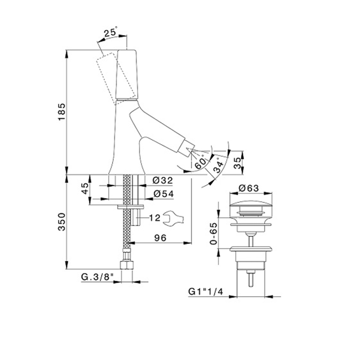 Cisal Vita Смеситель для биде, 1 отв., с донным клапаном, цвет: черный матовый