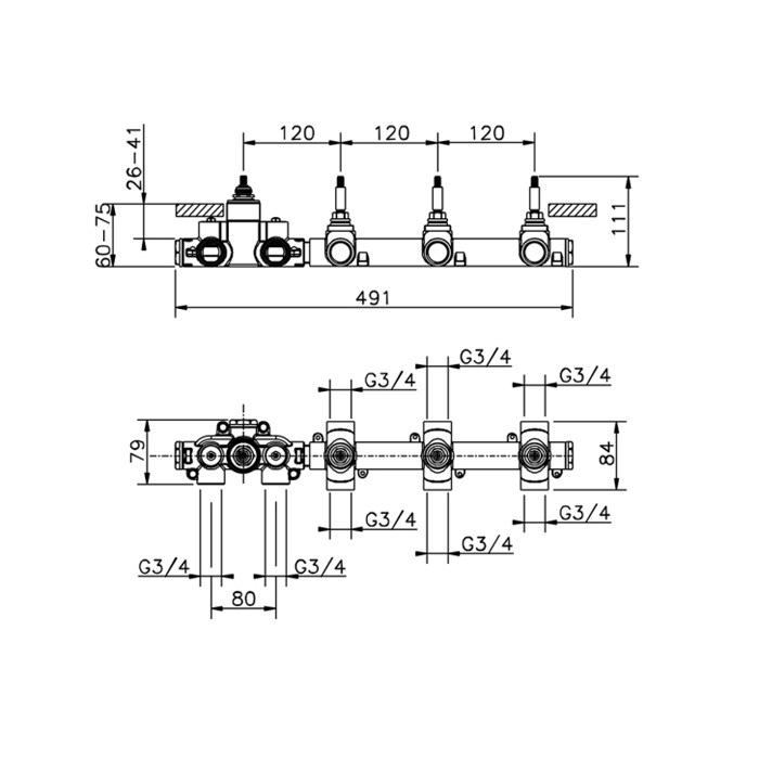 Cisal Внутренняя часть термостатического смесителя для душа, 3-х функционального