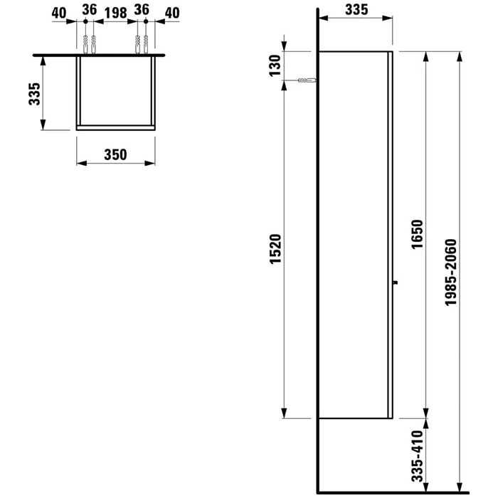 Laufen Case Шкаф подвесной 35х33х165см, с 1 дверцей,  петли справа, 4 стеклянные полки, цвет: белый матовый