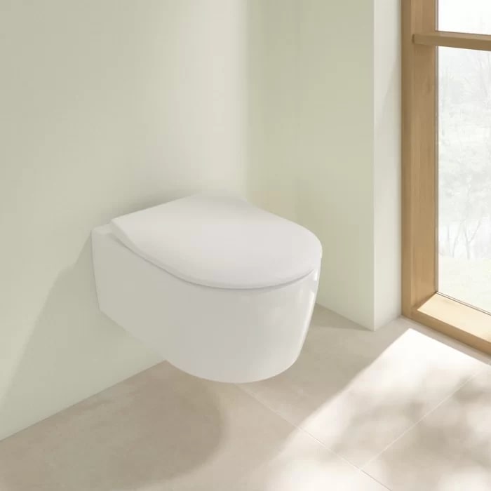 Villeroy&Boch Avento Унитаз 37х53х31см.,подвесной, безободковый, в комплекте сиденье SlimSeat с микролифтом, цвет: альпийский белый