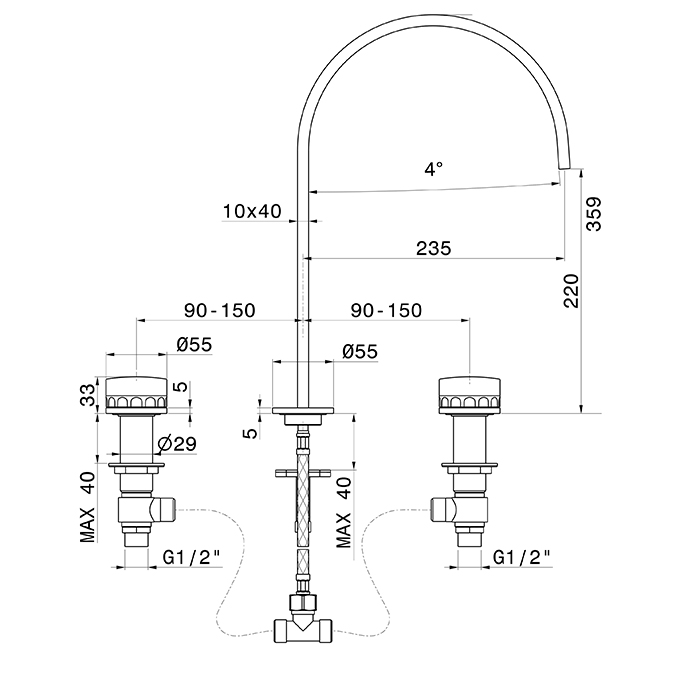 Newform Ionika Allure Смеситель для раковины, 3 отв., высокий, цвет: PVD brushed pale gold