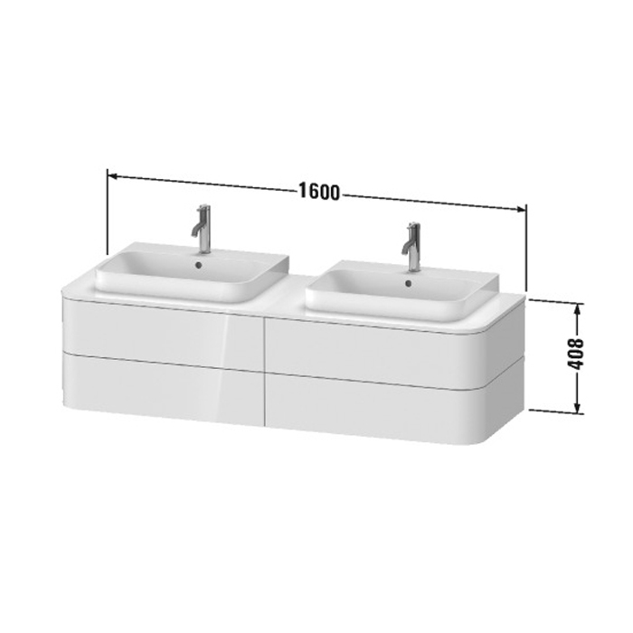 Duravit Happy D.2 Plus Тумба подвесная 160x55x40.8см с 2 раковинами, 4 ящика, цвет: nordic white satin matt/mediterrenean oak